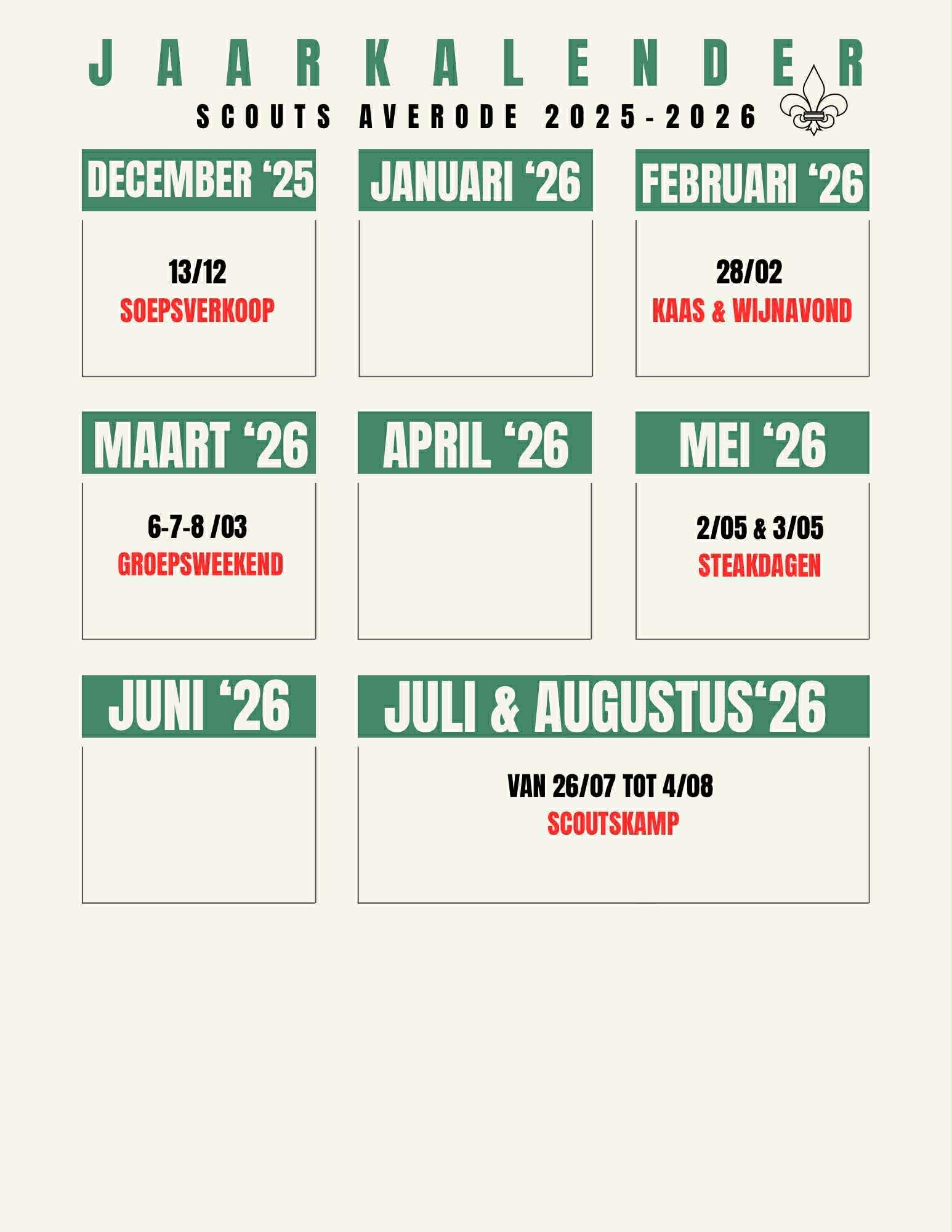 De kalender van scouts averbode